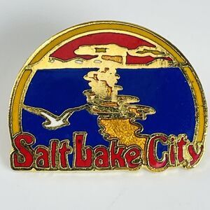 Vintage Salt Lake City Utah Souvenir Travel Pinback Pin Enamel Gold Tone GMWS